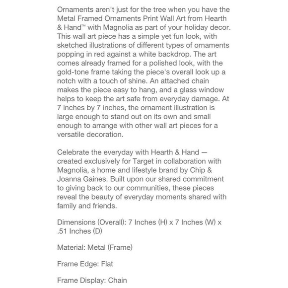 Hearth & Hand 7" x 7" Metal Framed Ornaments Print Wall Art Christmas Tree NWT - Picture 7 of 7